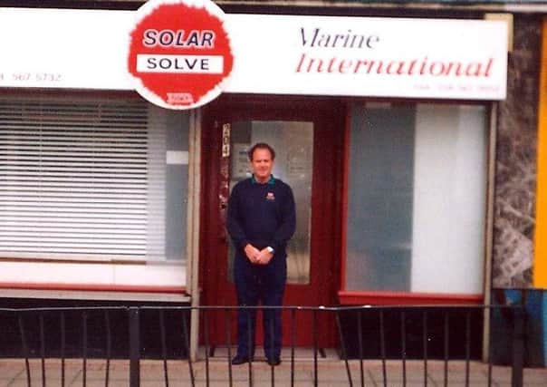John Lightfoot outside the original Solar Solve shop in Sunderlands High Street West in January 1988.
