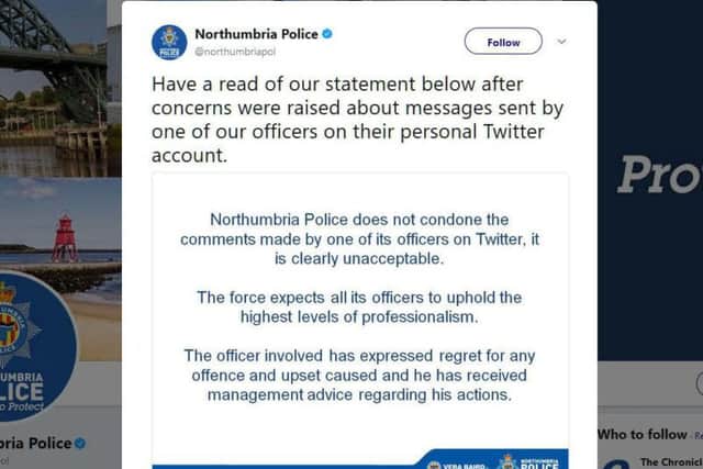 The Northumbria Police response to complaints about Pc Curtis Ritchie's Twitter post.