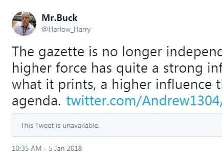 A tweet sent by Simon Buck on Friday.