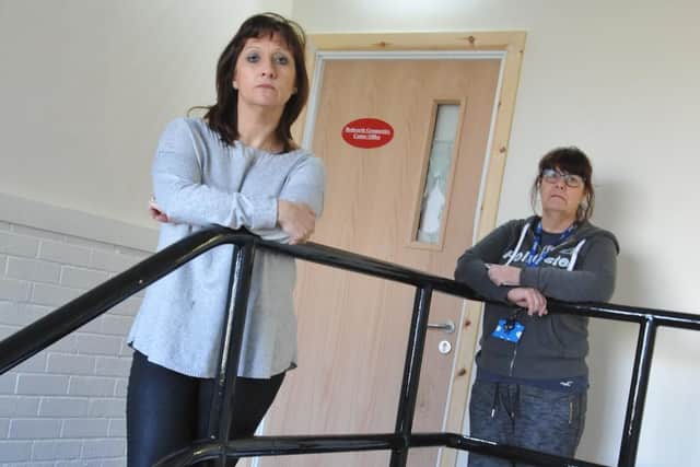 Centre manager Christine Green and coun Geraldine Kilgour are devastated by the break in.