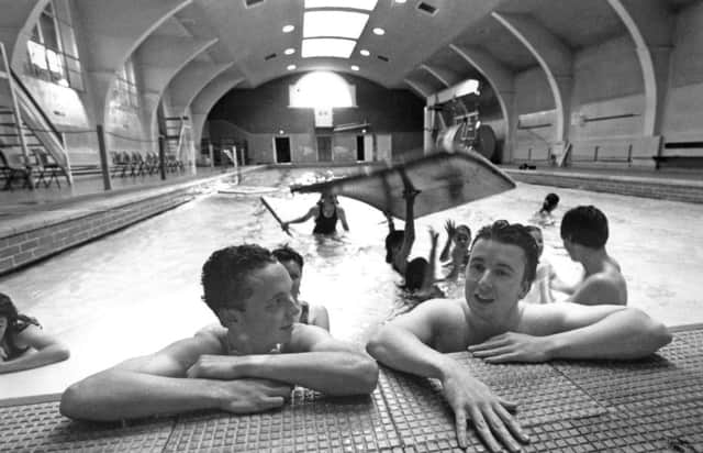 Karl Peacock and Ian Gardener take a rest as they make the most of their last day at Derby Street baths before it closed in 1993.