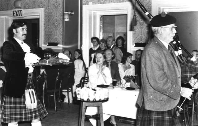 Piping in the haggis at Hedworth Hall in 1978.