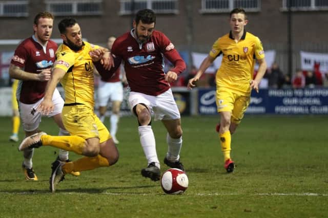 South Shields captain Julio Arca in action against Scarborough Athletic. Picture by Peter Talbot.