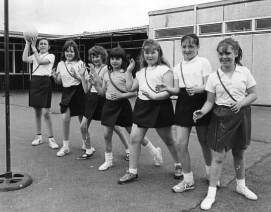 Ellison Junior School, Jarrow  netball players, from left to right:  Natalie Brown, Kay Willis, Tanya Moor, Joanna Lawson, Caroline Grief, Rachel Hudson and Samantha Fraser.