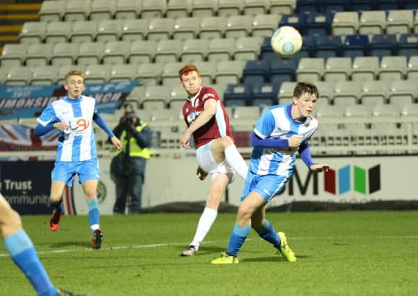 Michael Richardson curls in South Shields' goal. Picture by Peter Talbot.