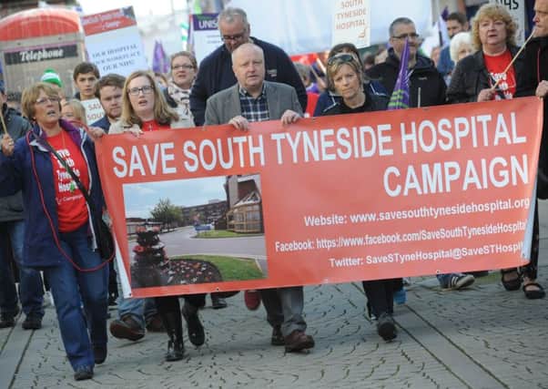 Save South Tyneside District Hospital campaigners on a march and rally, held in South Shields Town Centre.  Speakers included South Shields MP Emma Lewell-Buck and Jarrow MP Stephen Hepburn.