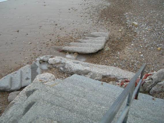 The section of damaged concrete, photographed before the work began. Image by Mick Simpson.