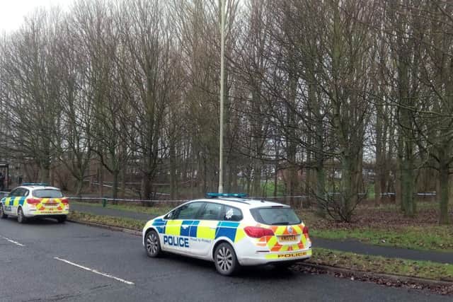 Police on scene of the incident in Calf Close Burn, in Jarrow, today.