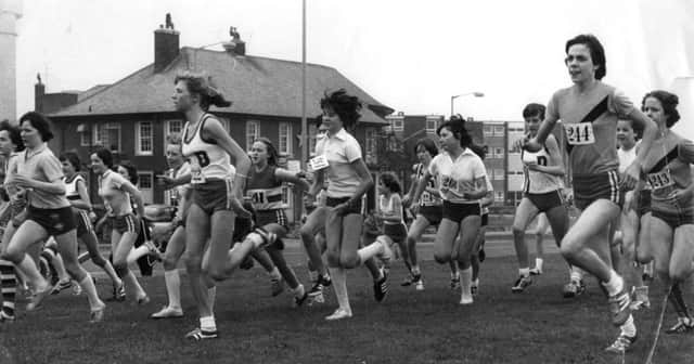The start of a junior girls race in  October 1977.