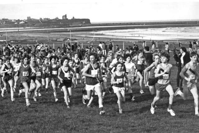 Start of the junior boys' race in the South Shields Harriers' cross country races event.