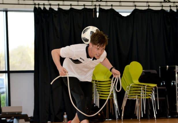 John Farnworth demonstrating his skills at South Shields School.