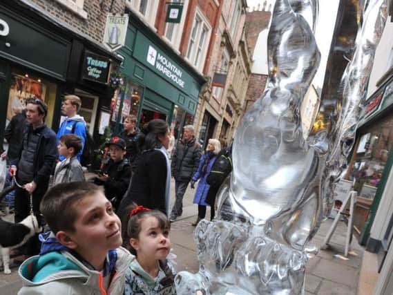 Kian and Kharis Fairest looking at the Phoenix at Durham's Fire and Ice Festival last year.