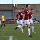 Robert Briggs celebrates against Skelmersdale United.