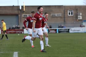 Robert Briggs celebrates against Skelmersdale United.