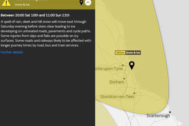 The Met Office has issued a yellow weather warning for the North East coast