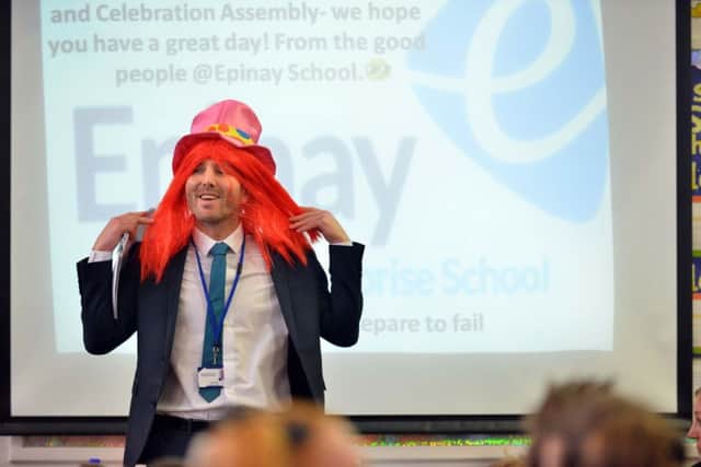 Headteacher Chris Rue gets in on the spirit of the day.