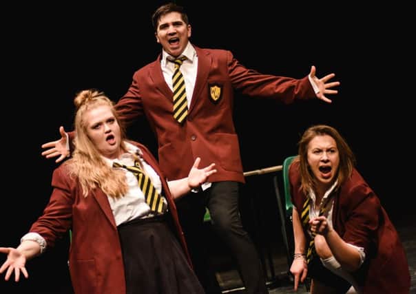 From left, Rosalind Seal as Hobby,  Jake Addley as Salty and Nicole Black as Gail in Teechers., Picture by Alex Harvey-Brown