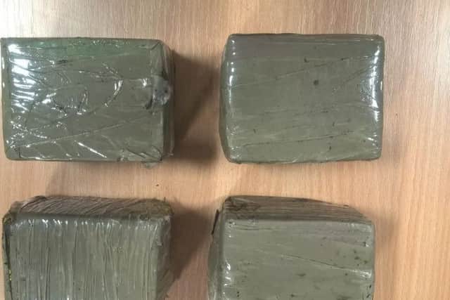 Four blocks of cannabis were found in a carrier bag on Temple Park Fields.