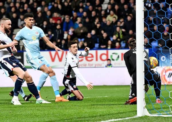 Zach Clough's winner beats Sunderland keeper Lee Camp. Picture by Frank Reid