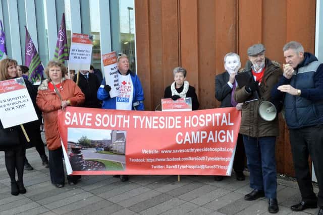 Campaigners demonstrate ahead of a meeting of the South Tyneside and Sunderland Clinical Commissioning Group