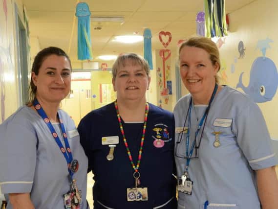 Lisa Gerrett, left, with colleagues from the paediatric unit at Sunderland Royal Hospital, June Inner, sister, and to the right is Jackie Greetings, staff nurse.