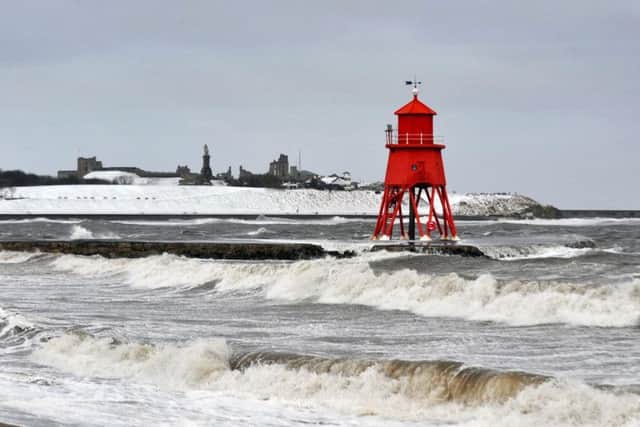 Stormy weather hits the Groyne in South Shields.