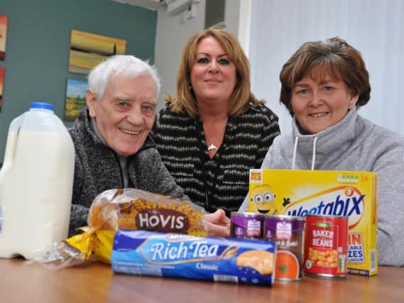 Cheviot House resident Bill Gardner is pictured with Housing Plus manager Lynne Donke and Coun Tracey Dixon (right).