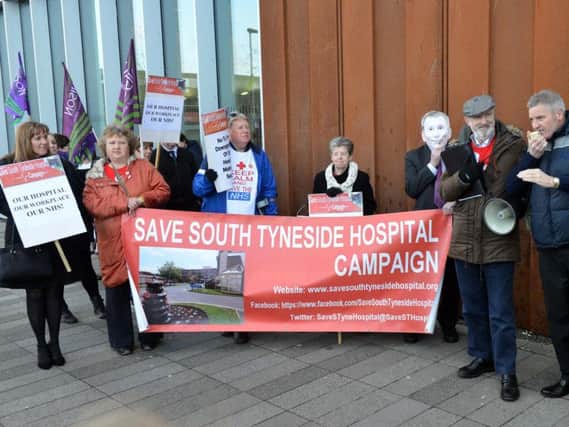 Campaigners protesting against changes to services at South Tyneside Hospital.
