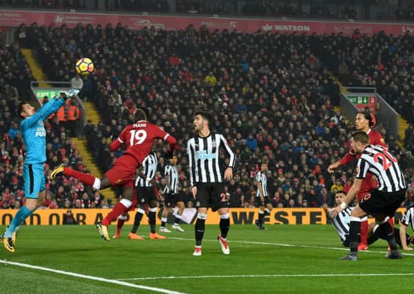 Martin Dubravka in action at Anfield.