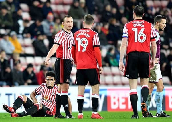 Tyias Browning goes down injured in Sunderland's defeat to Aston Villa last night. Picture by Frank Reid