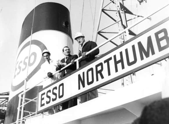 On the deck of the Esso Northumbria, which was launched by Princess Anne.