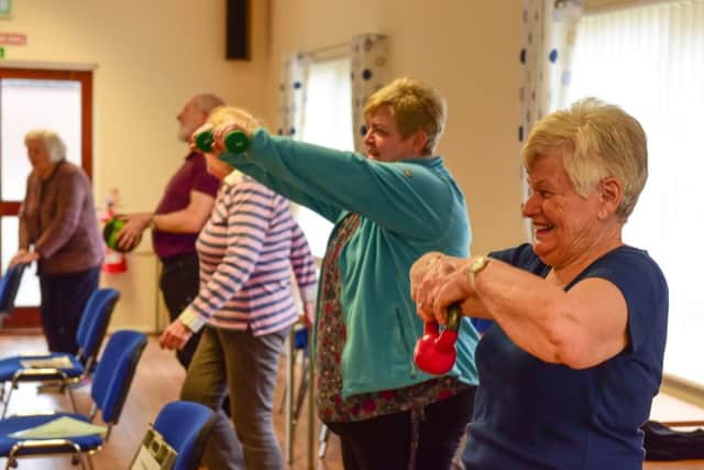 Over 50's fitness class for those who are suffering from lomg term ilness at St. Gregory's  Church Hall, Borough Road, South Shields.