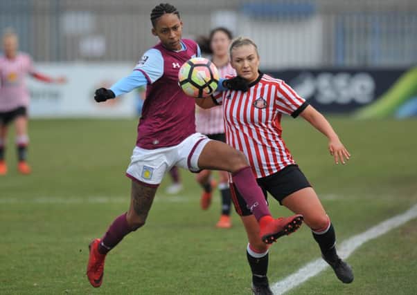 Sunderland Ladies striker Bridget Galloway (right) fights for possession against Aston Villa recently. Picture by Tim Richardson