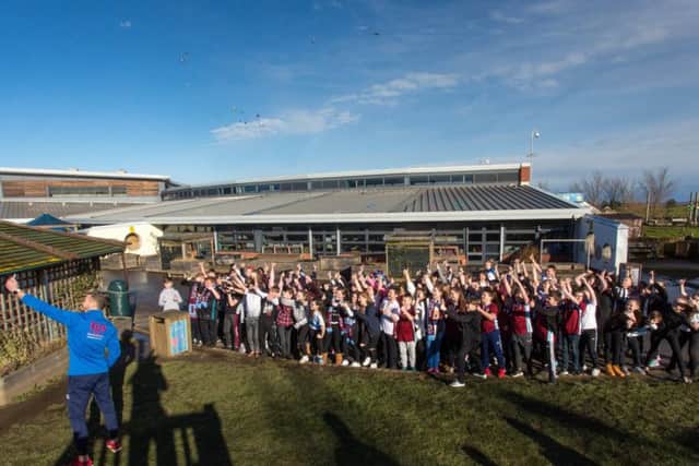 South Shields player Carl Finnigan takes a selfie with pupils from Westoe Crown Primary School. Picture by Lee Hogan.