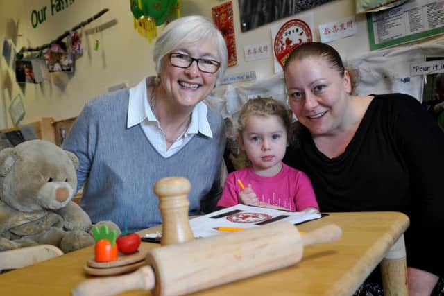 Coun Joan Atkinson with Joanne Wollum and daughter Jessie