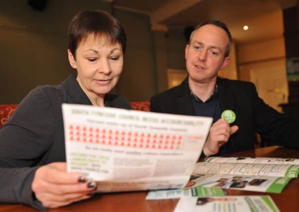 Green Party co-leader Caroline Lucas with South Tyneside Green Party co-ordinator David Francis.