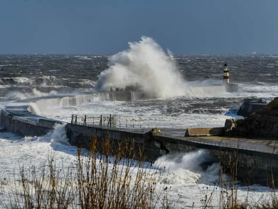 Stormy seas at Seaham on Saturday.