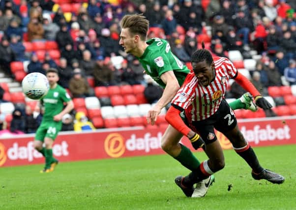 Joel Asoro in action in Saturday's defeat to Preston.