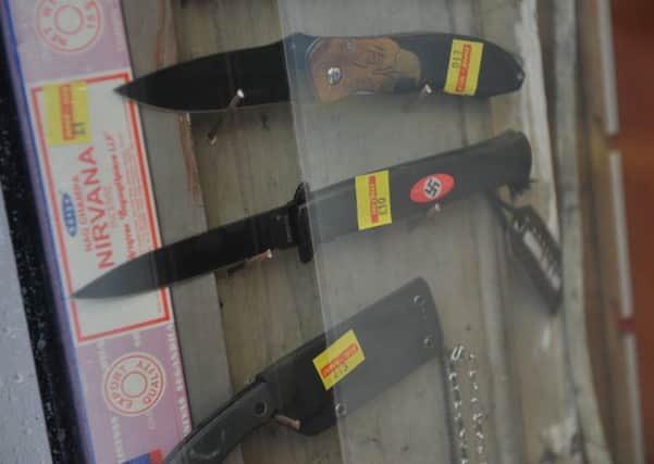 Knives on sale at Supetech, Fowler Street, South Shields.