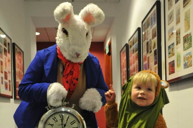 White Rabbit, Claire Daley, and Ewok, Ben Stephenson, at the Sci-fi Fair, South Shields Museum and Art Gallery.