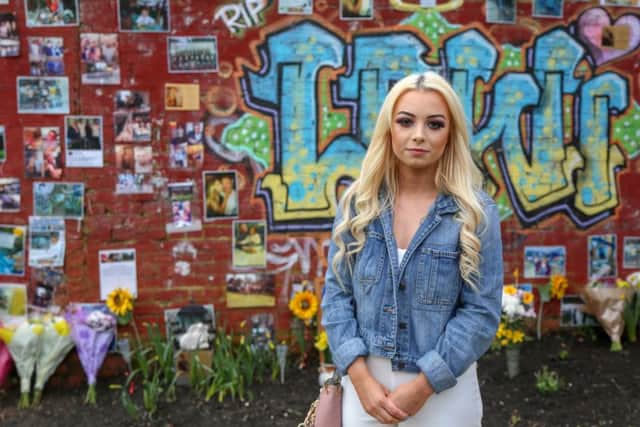 Caitlyn Hardy at a memorial for her boyfriend Lewis Knapp, who was killed on Good Friday 2017. Picture: Tom Banks