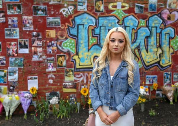 Caitlyn Hardy at a memorial for her boyfriend Lewis Knapp, who was killed on Good Friday 2017. Picture: Tom Banks