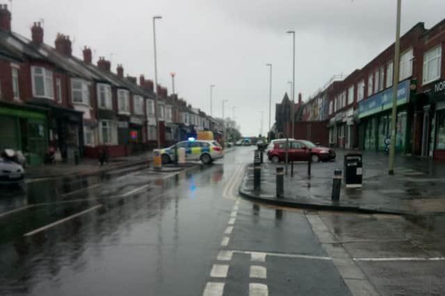 Stanhope Road in South Shields where a man was on the roof.