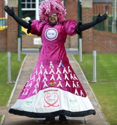 Pink Big Dress fundraiser Colin Burgin-Plews models his new dress.