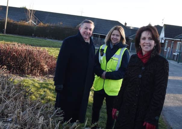 Coun Ed Malcolm, with neighbourhood officer Louise Landreth and Tracey Richardson, Riverside area manager.