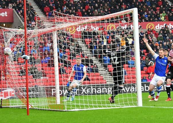 Sheffield Wednesday score their second goal yesterday.