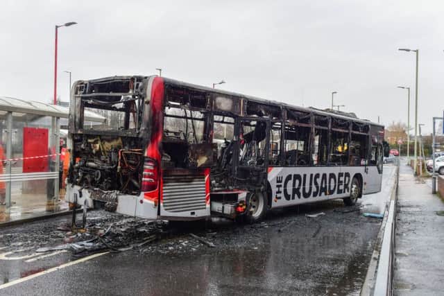 The aftermath of the bus fire at Jarrow Bus Station earlier this afternoon.