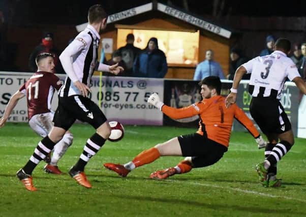 Aksel Juul gets in a shot for South Shields against Coalville last night. Picture by Kevin Wilson