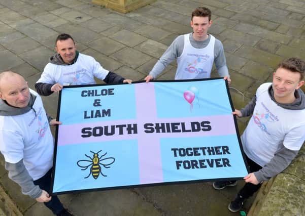 Chloe & Liam Together Forever Trust friends are to run the Manchester Marathon 
From left Mark Amess, Paul Johns, Jake Johns and Callum Amess