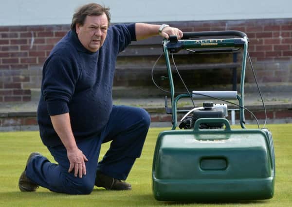 Whitburn Bowling Club new grass cutter funded by themselves. Chairman Derek Wilson